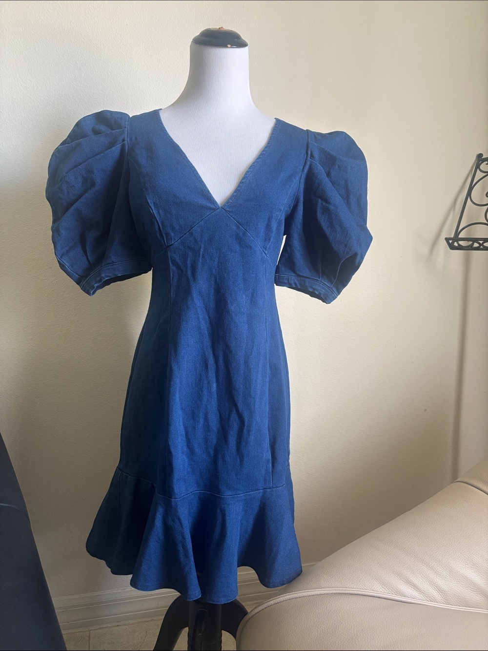 Flying Tomato Navy Puff Sleeve V-Neck Mini Dress